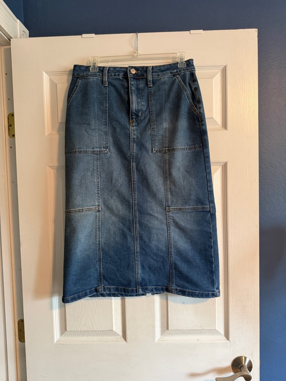 Classic Blue Denim Midi Skirt, size 6